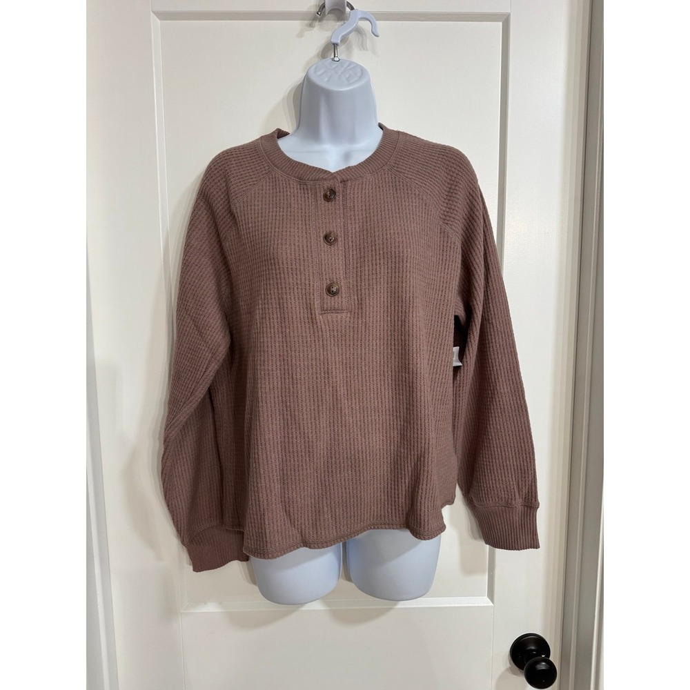 Old navy taupe waffle knit Henley sweater medium